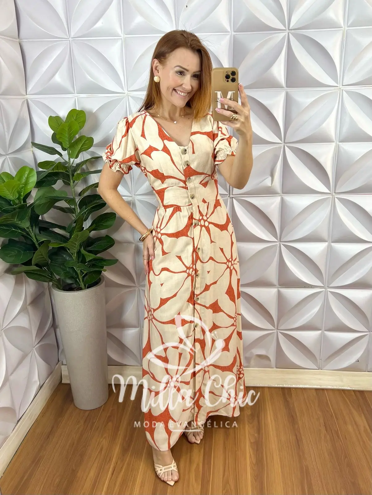 Chemise Lia Viscolinho Estampado – Laranja – Milla Chic Chemise Lia Viscolinho Estampado - Laranja - Milla Chic