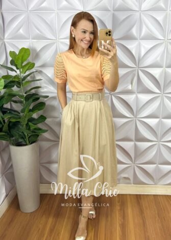 Milla Chic - millachic com br blusa agatha manga renda croche laranja 2 Blusa Agatha Manga Renda Crochê - Laranja - Milla Chic