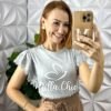 Blusa Athenas Em Malha Com Manga Guipper - Cinza - Milla Chic