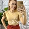 Blusa Athenas Em Malha Com Manga Guipper - Nude - Milla Chic