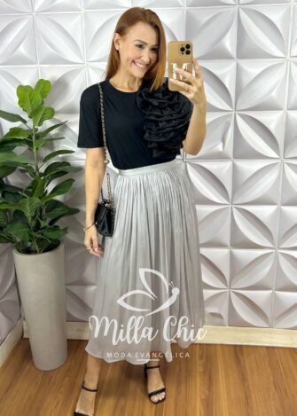 Blusa Califórnia Flor - Preta - Milla Chic
