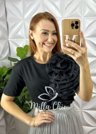 Milla Chic - millachic com br blusa california flor preta 2 Blusa Califórnia Flor - Preta - Milla Chic