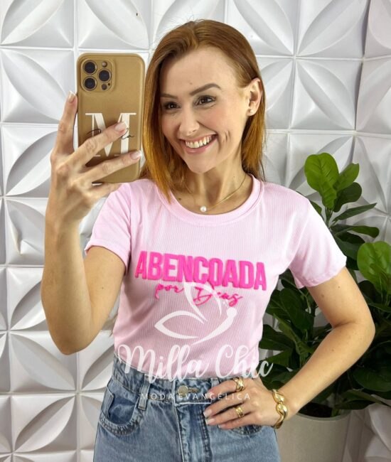 Blusa Canelada Abençoada - Rosa - Milla Chic