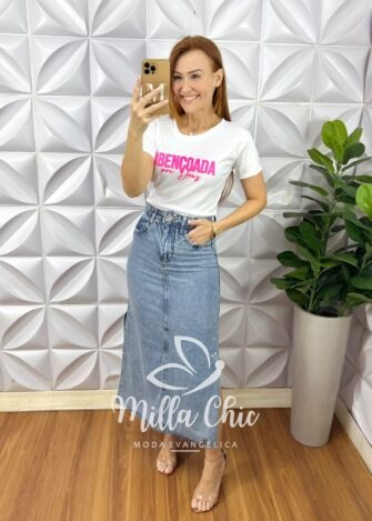 Blusa Canelada Abençoada - Branca - Milla Chic