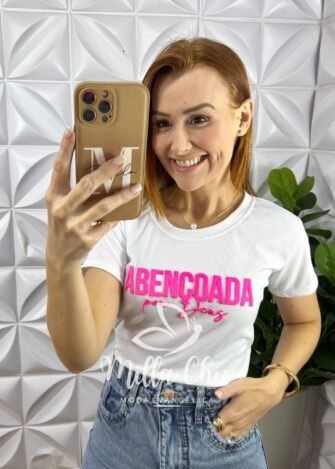 Blusa Canelada Abençoada - Branca - Milla Chic