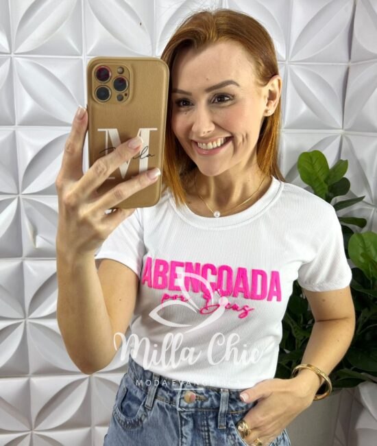 Blusa Canelada Abençoada - Branca - Milla Chic