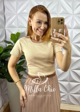 Blusa Canelada Básica Chic - Nude - Milla Chic