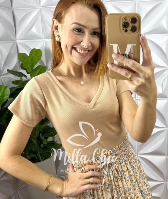 Blusa Canelada Básica Chic - Nude - Milla Chic