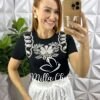 Blusa Cannes Malha De Algodão Bordada - Preta - Milla Chic
