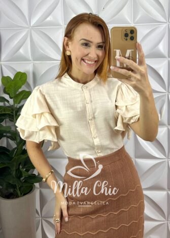 Blusa Kali Viscose Com Poliamida - Areia - Milla Chic