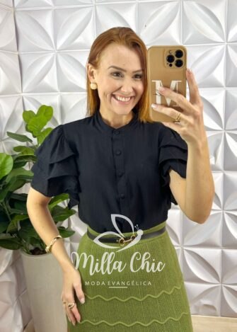 Blusa Kali Viscose Com Poliamida - Preta - Milla Chic