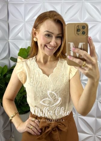Milla Chic - millachic com br blusa marrocos em linho bordada areia 3 Blusa Marrocos Em Linho Bordada - Areia - Milla Chic