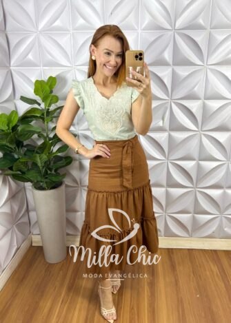 Blusa Marrocos Em Linho Bordada - Verde - Milla Chic