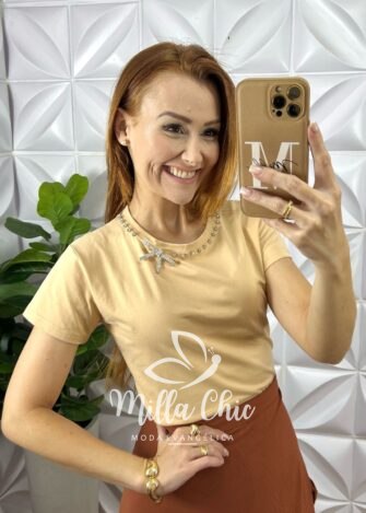 Milla Chic - millachic com br blusa rubi com broche laco branca copia Blusa Rubi Com Broche Laço - Nude - Milla Chic