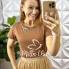 Blusa Rubi Com Broche Laço - Marrom - Milla Chic