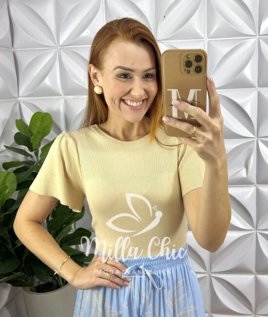 Blusa Tarsila Em Tricot Modal - Areia - Milla Chic