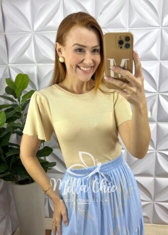 Blusa Tarsila Em Tricot Modal - Areia - Milla Chic