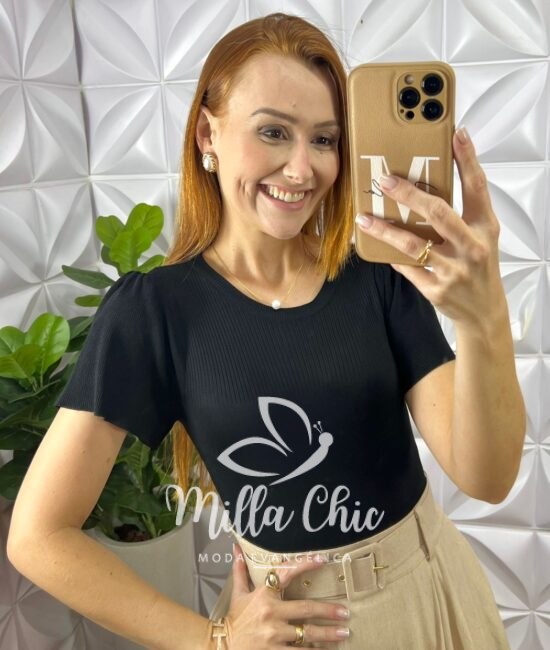 Blusa Tarsila Em Tricot Modal - Preta - Milla Chic