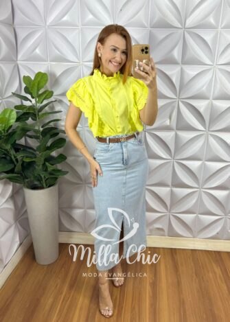 Milla Chic - millachic com br camisa genebra em crepe acetinado amarelo 2 Camisa Genébra Em Crepe Acetinado - Amarela - Milla Chic