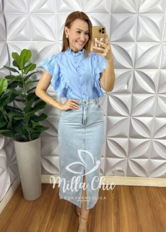 Milla Chic - millachic com br camisa genebra em crepe acetinado azul 1 Camisa Genébra Em Crepe Acetinado - Azul - Milla Chic
