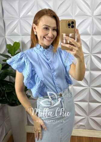 Milla Chic - millachic com br camisa genebra em crepe acetinado azul 2 Camisa Genébra Em Crepe Acetinado - Azul - Milla Chic
