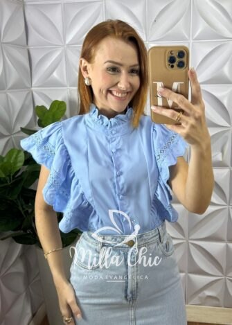 Milla Chic - millachic com br camisa genebra em crepe acetinado azul 3 Camisa Genébra Em Crepe Acetinado - Azul - Milla Chic