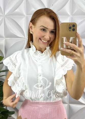Camisa Genébra Em Crepe Acetinado - Branca - Milla Chic