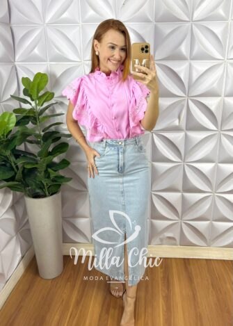 Camisa Genébra Em Crepe Acetinado - Rosa - Milla Chic