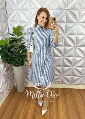 Milla Chic - millachic com br chemise italia listras em tricoline azul 4 Chemise Itália Listras em Tricoline - Azul - Milla Chic