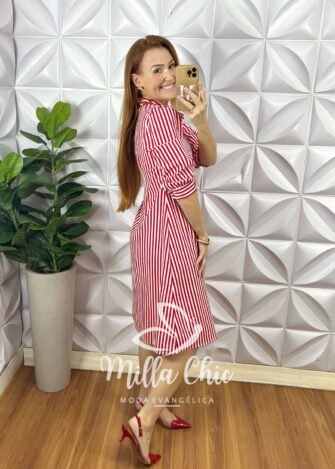 Milla Chic - millachic com br chemise italia listras em tricoline vermelho 3 Chemise Itália Listras em Tricoline - Vermelho - Milla Chic