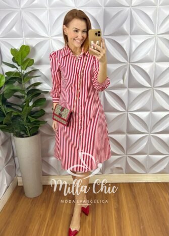 Milla Chic - millachic com br chemise italia listras em tricoline vermelho 4 Chemise Itália Listras em Tricoline - Vermelho - Milla Chic