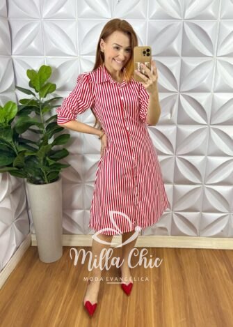 Milla Chic - millachic com br chemise italia listras em tricoline vermelho 5 Chemise Itália Listras em Tricoline - Vermelho - Milla Chic