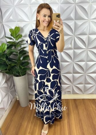Milla Chic - millachic com br chemise lia viscolinho estampado azul marinho 2 Chemise Lia Viscolinho Estampado - Azul Marinho - Milla Chic