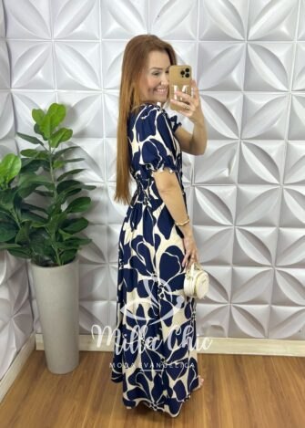 Milla Chic - millachic com br chemise lia viscolinho estampado azul marinho 3 Chemise Lia Viscolinho Estampado - Azul Marinho - Milla Chic