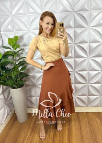 Saia Ayla Envelope - Marrom - Milla Chic