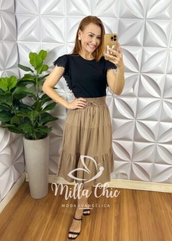 Saia Dany Viscolinho - Nude - Milla Chic