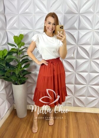 Saia Dany Viscolinho - Terra Cota - Milla Chic