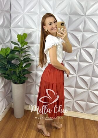 Milla Chic - millachic com br saia dany viscolinho terra cota 3 Saia Dany Viscolinho - Terra Cota - Milla Chic