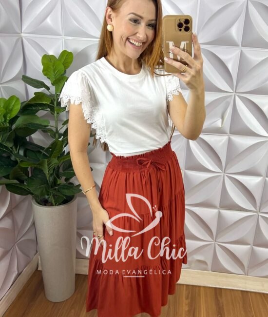 Saia Dany Viscolinho - Terra Cota - Milla Chic