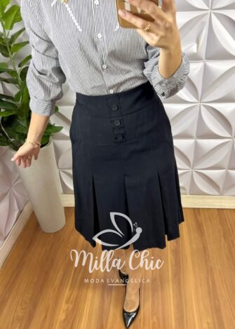 Saia Julieta Em Pregas - Preta - Milla Chic