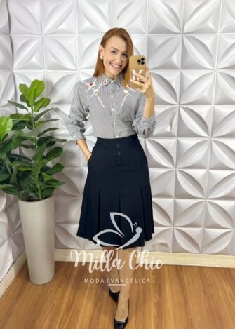 Saia Julieta Em Pregas - Preta - Milla Chic