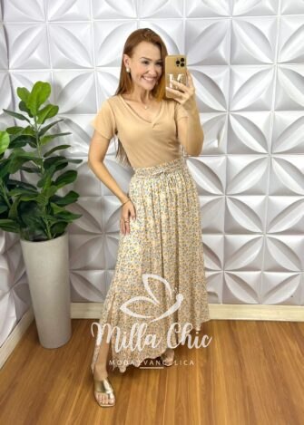Saia Longa Hortênsia Em Viscolinho - Milla Chic