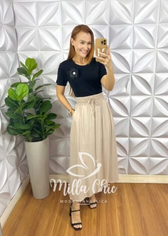 Saia Mel Viscolinho - Milla Chic