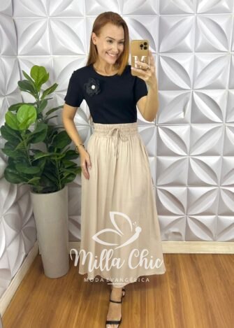 Saia Mel Viscolinho - Milla Chic