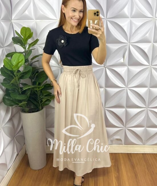 Saia Mel Viscolinho - Milla Chic