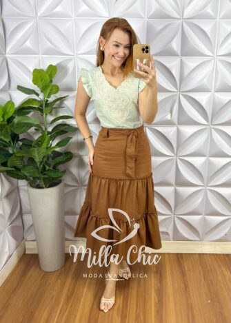 Saia Noemi - Marrom - Milla Chic