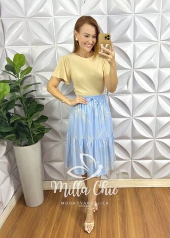 Saia Odessa Em Viscolinho - Azul - Milla Chic