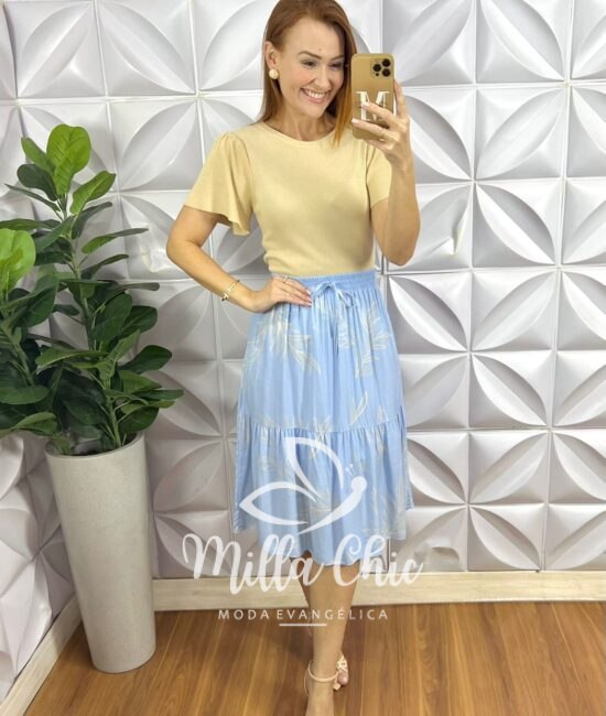 Saia Odessa Em Viscolinho - Azul - Milla Chic