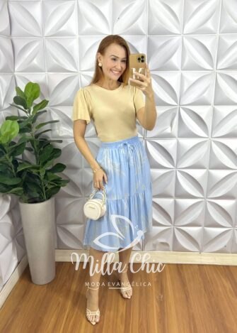 Milla Chic - millachic com br saia odessa em viscolinho Saia Odessa Em Viscolinho - Azul - Milla Chic