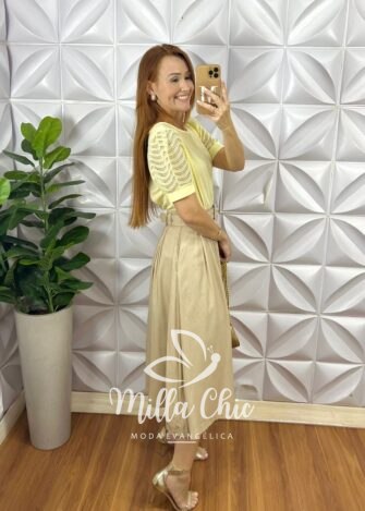 Saia Olivia Em Linho Godê - Milla Chic
